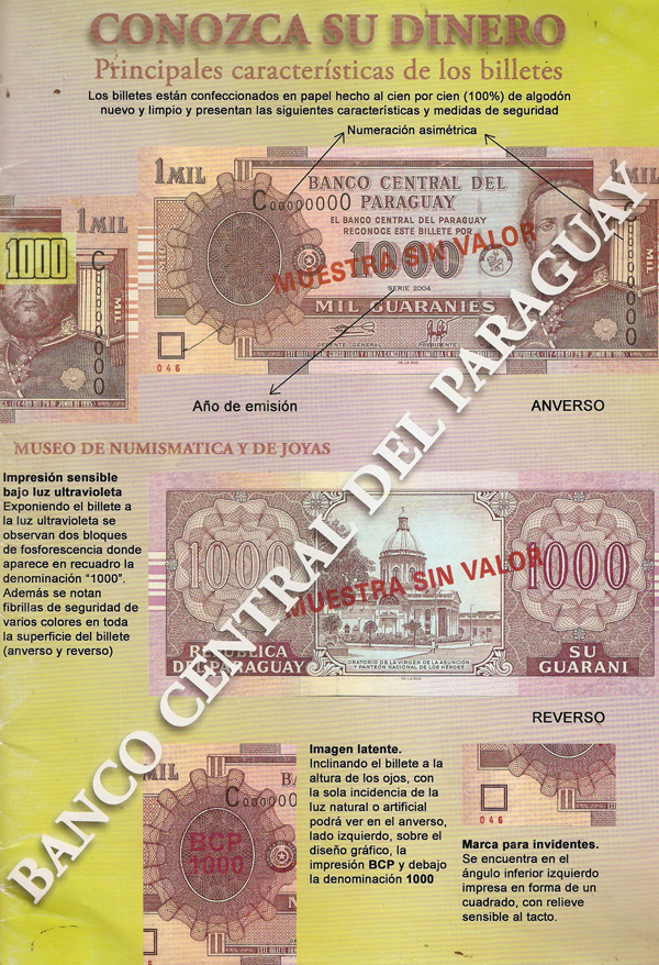 PRINCIPALES CARACTERÍSTICAS DE LOS BILLETES - AÑOS DE EMISIÓN: 1998 – 2002 – 2003 (FUENTE: BANCO CENTRAL DEL PARAGUAY)